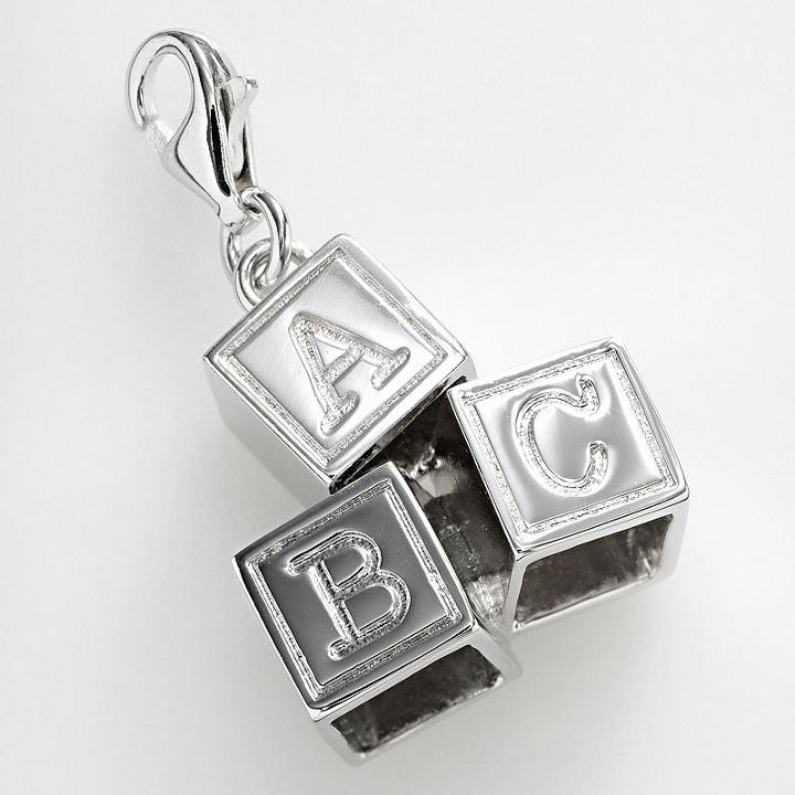 Sterling Silver  Abc Baby Blocks Charm, Women's, Grey