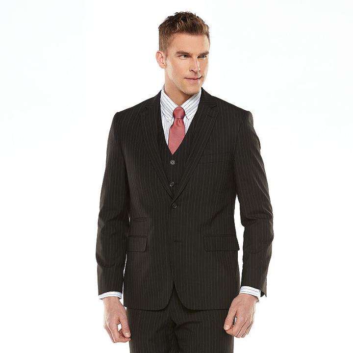 Men's Savile Row Modern-fit Striped Black Suit Jacket, Size: 48 Long