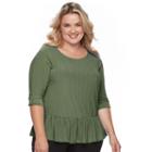 Plus Size Apt. 9&reg; Ribbed Peplum Top, Women's, Size: 3xl, Green