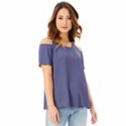 Junior's Iz Byer Scallop Edge Cold Shoulder Top, Teens, Size: Xs, Blue (navy)