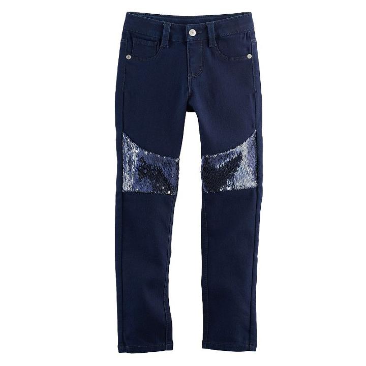 Girls 4-12 Sonoma Goods For Life&trade; Sequin Stretch Skinny Jeans, Girl's, Size: 6, Blue (navy)