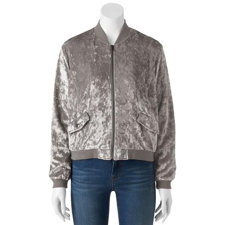 Juniors' Cloud Chaser Velvet Bomber Jacket, Girl's, Size: Medium, Grey Other