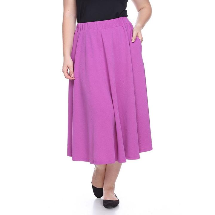 Plus Size White Mark Pleated Midi Skirt, Women's, Size: 2xl, Purple