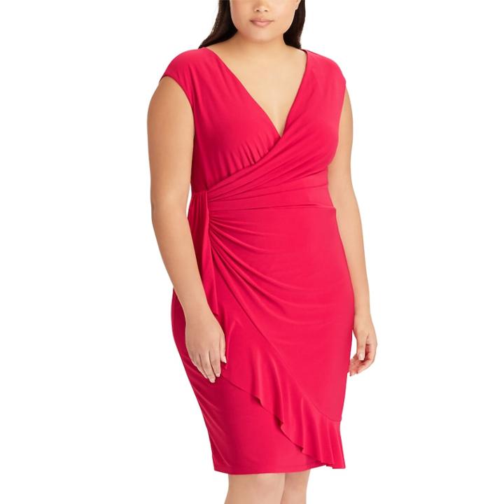 Plus Size Chaps Ruffled Faux-wrap Dress, Women's, Size: 24 W, Pink