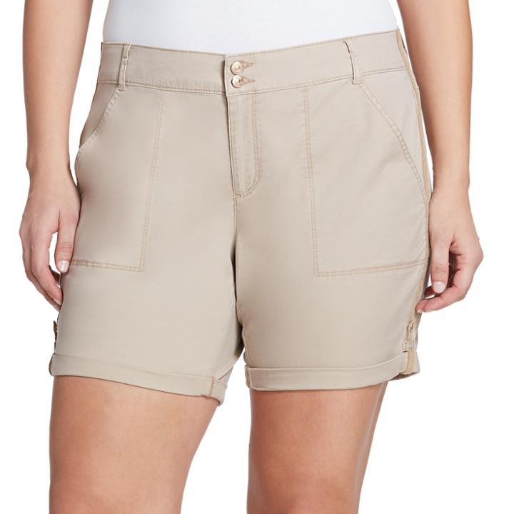 Plus Size Gloria Vanderbilt Maren Twill Shorts, Women's, Size: 16 W, Beig/green (beig/khaki)