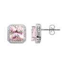 The Silver Lining Silver Plated Pink And White Cubic Zirconia Square Frame Stud Earrings, Women's