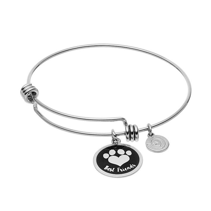 Love This Life Best Friends Paw Print Disc Charm Bangle Bracelet, Women's, Grey