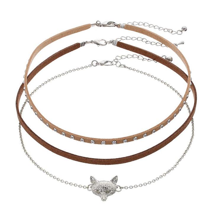 Men's Fox Studded Choker Necklace Set, Multicolor