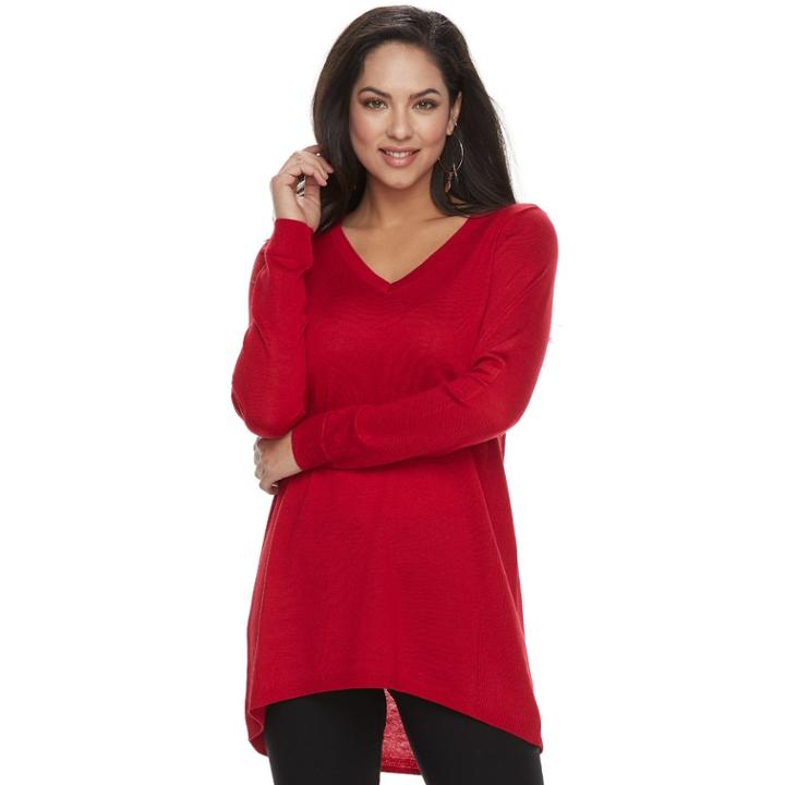 Women's Apt. 9&reg; High-low V-neck Tunic Sweater, Size: Small, Med Pink