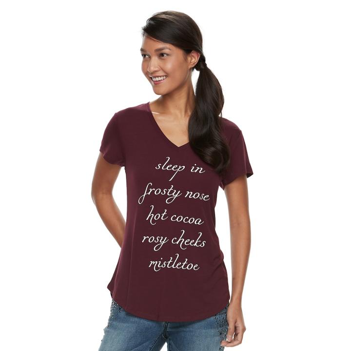 Women's Apt. 9&reg; V-neck Graphic Tee, Size: Medium, Drk Purple