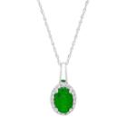 14k White Gold Emerald & 1/10 Carat T.w. Diamond Oval Halo Pendant Necklace, Women's, Size: 18, Green