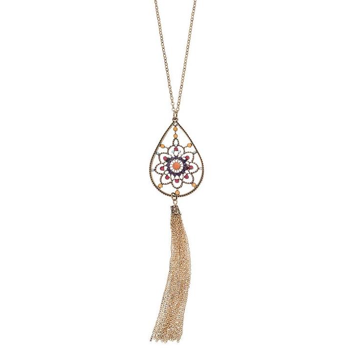 Mudd&reg; Long Tassel Floral Teardrop Pendant Necklace, Women's, Multicolor