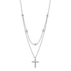 Sterling Silver Cubic Zirconia Double Strand Cross Choker Necklace, Women's, White