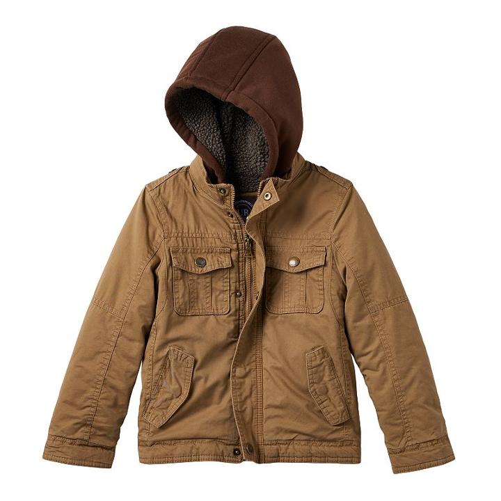 Boys 4-7 Urban Republic Hooded Sherpa-lined Peached Twill Midweight Jacket, Boy's, Size: 5-6, Med Brown