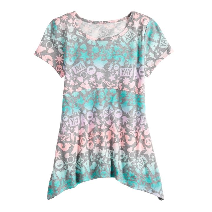 Girls 7-16 So&reg; Shark-bite Hem Tee, Size: 10, Light Grey