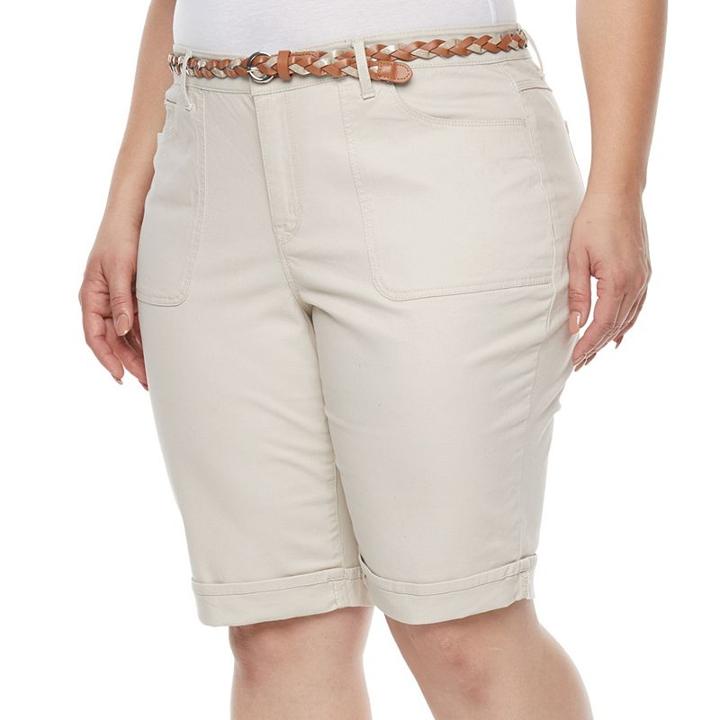 Plus Size Gloria Vanderbilt Rachel Twill Bermuda Shorts, Women's, Size: 16 W, Lt Beige