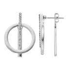 Chaps Circle & Pave Bar Nickel Free Front Back Earrings, Women's, Silver
