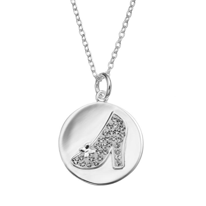 Disney's Cinderella Crystal Silver-plated Slipper Pendant Necklace, Women's, Grey