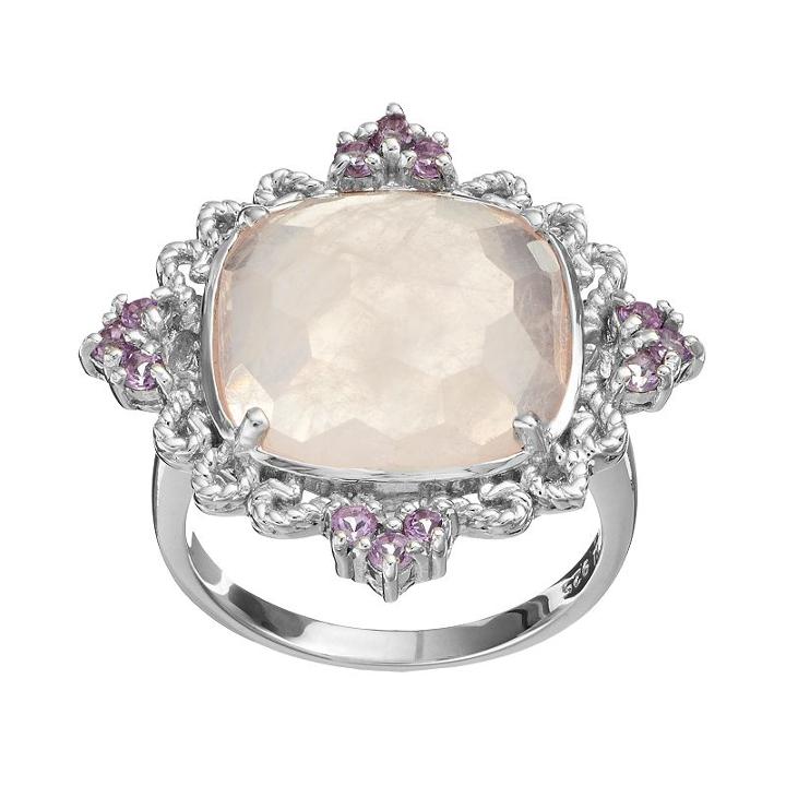 Siri Usa By Tjm Rose Quartz And Amethyst Sterling Silver Filigree Ring, Women's, Size: 8, Pink
