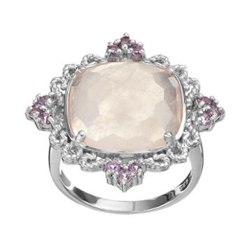 Siri Usa By Tjm Rose Quartz And Amethyst Sterling Silver Filigree Ring, Women's, Size: 8, Pink