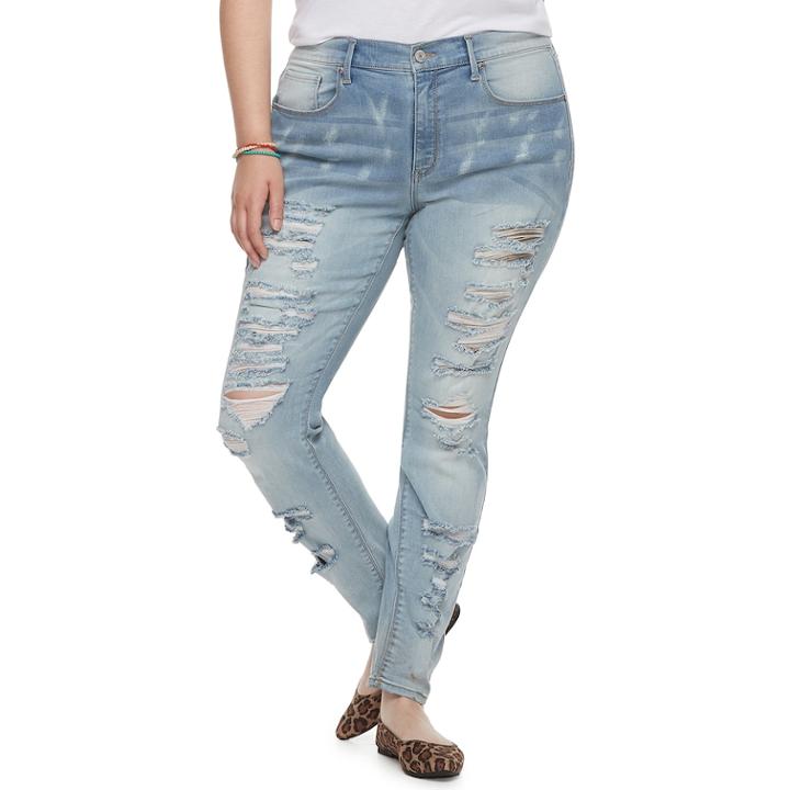 Juniors' Plus Size Mudd&reg; Low-rise Destructed Skinny Jeans, Teens, Size: 22, Blue