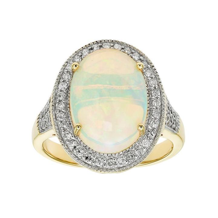 The Regal Collection 14k Gold Opal & 3/8 Carat T.w. Diamond Halo Ring, Women's, Size: 7, White