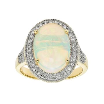 The Regal Collection 14k Gold Opal & 3/8 Carat T.w. Diamond Halo Ring, Women's, Size: 7, White