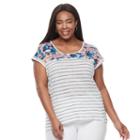 Plus Size Kate And Sam Face Frame Stripe Print Tee, Women's, Size: 2xl, Dark Red
