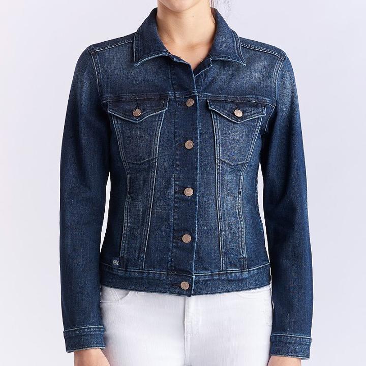 Women's Rock & Republic&reg; Faded Denim Jacket, Size: Large, Dark Blue