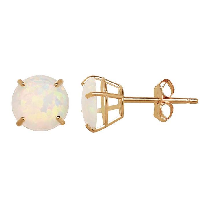Everlasting Gold Lab-created Opal 10k Gold Stud Earrings, Women's, White
