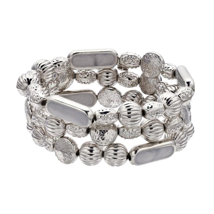 Silver Tone Beaded Stretch Bracelet Set, Women's