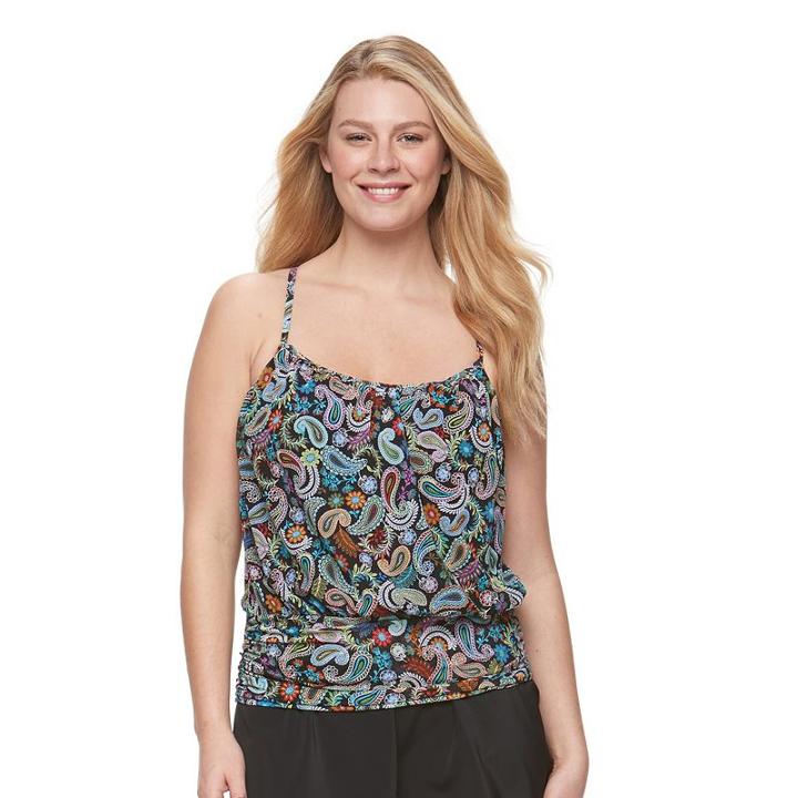 Women's A Shore Fit Tummy Slimmer Mesh Blouson Tankini Top, Size: 6, Ovrfl Oth