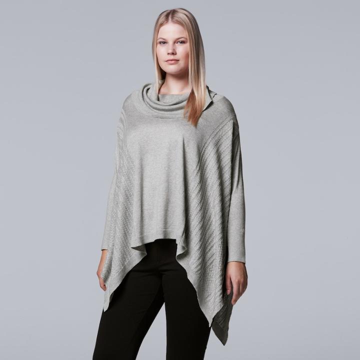Plus Size Simply Vera Vera Wang Lightweight Sweater Poncho, Women's, Size: 2xl, Med Grey