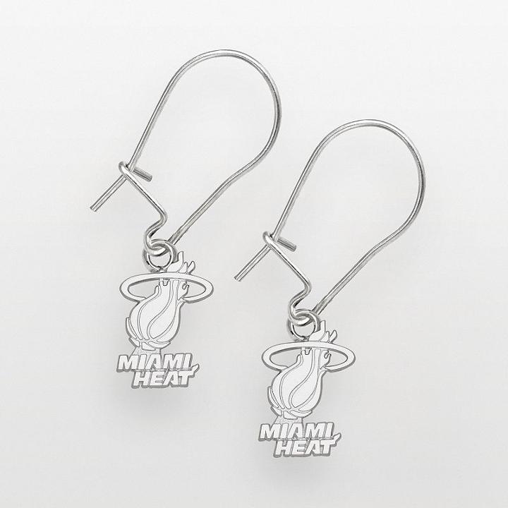 Miami Heat Sterling Silver Logo Drop Earrings, Women's, Grey
