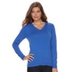 Petite Croft & Barrow&reg; V-neck Sweater, Women's, Size: M Petite, Blue (navy)