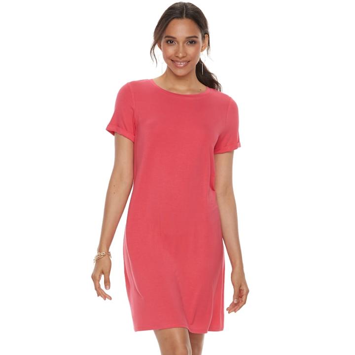 Women's Apt. 9&reg; Cuffed T-shirt Dress, Size: Xxl, Med Pink