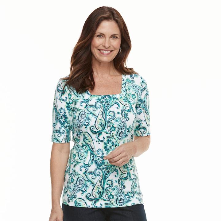 Women's Croft & Barrow&reg; Squareneck Elbow Sleeve Tee, Size: Xxl, Med Blue