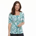 Women's Croft & Barrow&reg; Squareneck Elbow Sleeve Tee, Size: Xxl, Med Blue