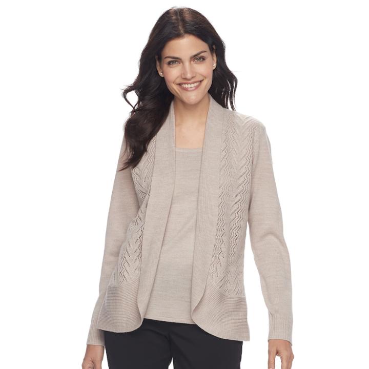 Petite Napa Valley Mock-layer Pointelle Sweater, Women's, Size: S Petite, White Oth