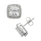 Silver-plated Cubic Zirconia Square Halo Stud Earrings, Women's, White