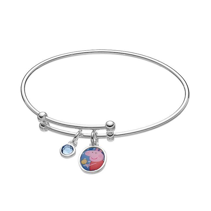 Peppa Pig Kids' Silver-plated Crystal Charm Bangle Bracelet, Girl's, Multicolor