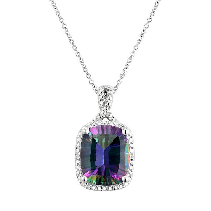 Sterling Silver Mystic Fire Topaz & Diamond Accent Halo Pendant, Women's, Size: 18, Green