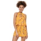 Juniors' Almost Famous Floral Keyhole Mockneck Romper, Teens, Size: Large, Med Yellow