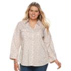 Plus Size Croft & Barrow&reg; Knit-to-fit Roll-tab Shirt, Women's, Size: 2xl, Dark Beige