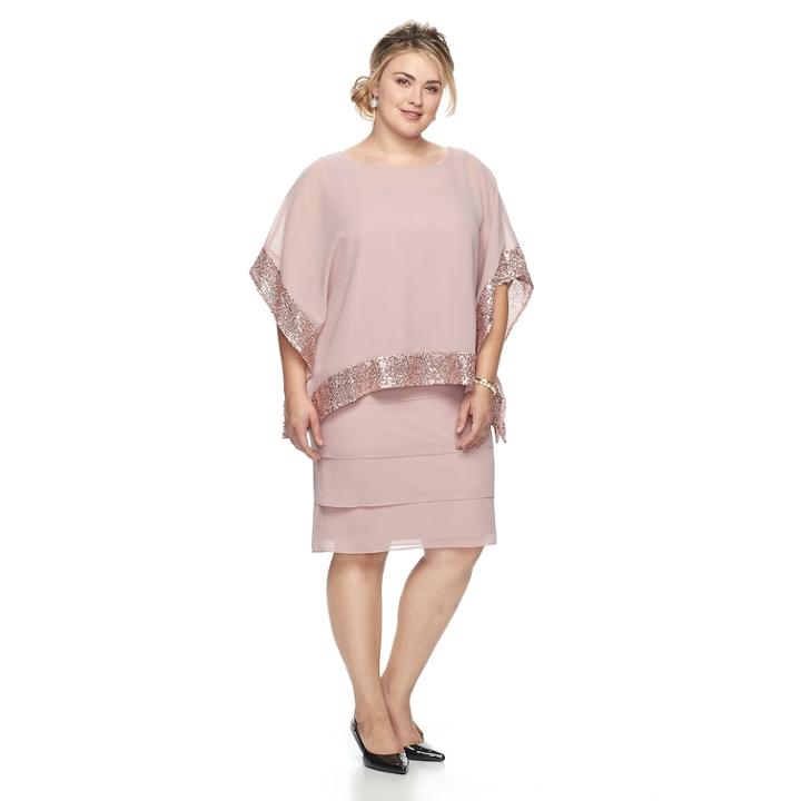 Plus Size Le Bos Embellished Trim Dress & Jacket Set, Women's, Size: 14 W, Light Pink