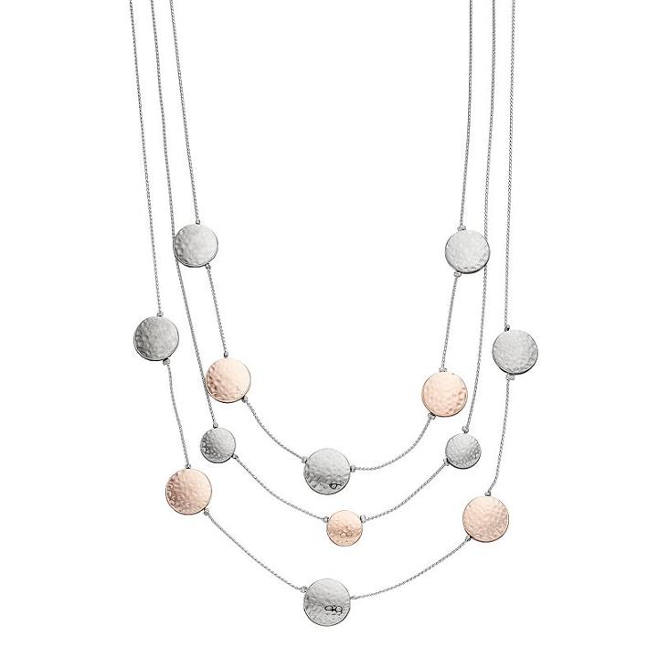 Two Tone Hammered Disc Multi Strand Necklace, Women's, Multicolor