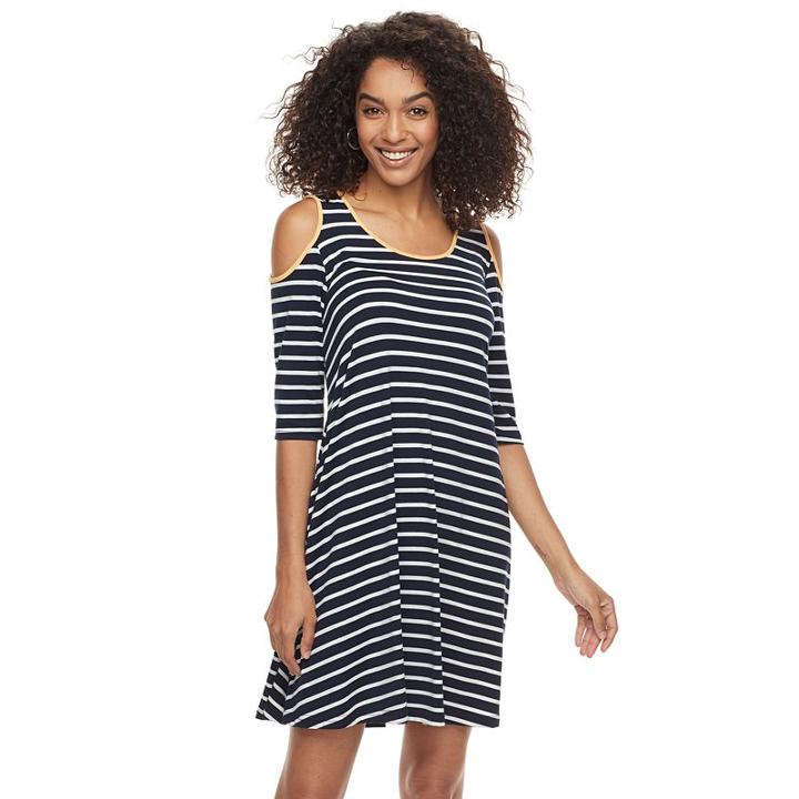 Women's Nina Leonard Cold-shoulder Trapeze Dress, Size: Large, Blue (navy)