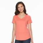 Women's Croft & Barrow&reg; Essential V-neck Tee, Size: Medium, Lt Orange