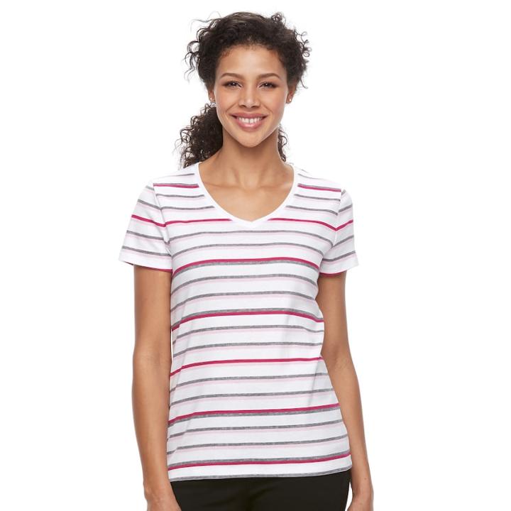 Women's Croft & Barrow&reg; Essential Classic V-neck Tee, Size: Large, Dark Pink