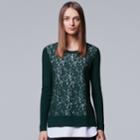 Women's Simply Vera Vera Wang Mock-layer Lace Sweater, Size: Xl, Green